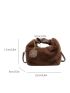 Ruched Top Handle Flannelette Satchel Bag With Bag Charm