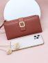 Metal Decor Long Wallet With Wristlet
