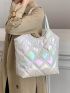 Holographic Quilted Shoulder Tote Bag