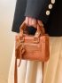 Mini Litchi Embossed Double Handle Square Bag