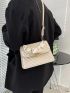 Quilted Heart Decor Ruched Top Handle Flap Square Bag