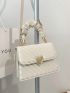 Quilted Heart Decor Ruched Top Handle Flap Square Bag
