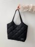 Quilted Detail Letter Patch Decor Shoulder Tote Bag