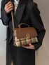 Plaid Pattern Metal Lock Flap Square Bag