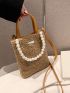 Mini Faux Pearl Beaded Metal Decor Fuzzy Square Bag