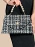 Plaid Pattern Faux Pearl Decor Square Bag