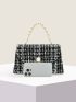 Plaid Pattern Faux Pearl Decor Square Bag
