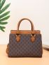Letter Graphic Double Handle Square Bag