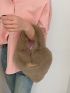Letter Detail Heart Design Fluffy Novelty Bag