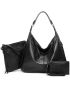 3pcs Bag Set Hobo Bag Square Bag Coin Purse Black PU, Mothers Day Gift For Mom