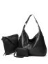 3pcs Bag Set Hobo Bag Square Bag Coin Purse Black PU, Mothers Day Gift For Mom