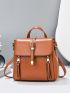 Small Fashion Backpack Buckle Decor Top Handle