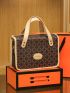 Geometric Pattern Letter Patch Decor Flap Square Bag