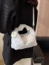 Sequin Snowflake Decor Ruched Detail Fluffy Hobo Bag