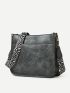 Leopard Strap Crossbody Bag Women's PU Bucket Bag Vintage Travel Shoulder Purse Summer Gray Fashion Bag