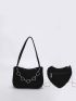 Chain Decor Baguette Bag With Heart Design Chain Novelty Bag