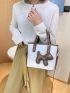 Crocodile Embossed Contrast Binding Satchel Bag With Dog Bag Charm