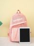4pcs Gingham & Letter Graphic Cartoon Ear Decor Functional Backpack Set
