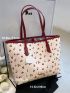 Cherry Pattern Shoulder Tote Bag With Bag Charm