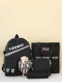 4pcs Gingham & Letter Graphic Cartoon Bear Decor Functional Backpack Set