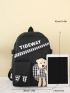 4pcs Gingham & Letter Graphic Cartoon Bear Decor Functional Backpack Set