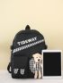 4pcs Gingham & Letter Graphic Cartoon Bear Decor Functional Backpack Set