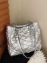 Metallic Quilted Detail Shoulder Tote Bag