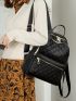 Quilted Pattern Pocket Front Backpack With Purse