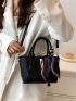 Litchi Embossed Twilly Scarf Decor Satchel Bag With Inner Pouch