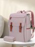 Buckle Decor Flap Backpack With Square Bag