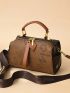 Letter Graphic Top Handle Square Bag