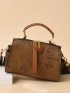 Letter Graphic Top Handle Square Bag