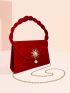 Velvet Faux Pearl Decor Flap Square Bag