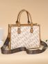 Letter Graphic Double Handle Square Bag