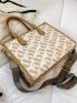 Letter Graphic Double Handle Square Bag