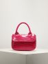 Mini Neon Pink Crocodile Embossed Square Bag