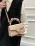 Crocodile Embossed Ruched Top Handle Flap Square Bag