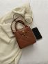 Mini Square Bag Quilted Double Handle Metal Decor