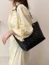 Simple Large-capacity Tote Shoulder Bag, Solid Color Artificial Leather Handbag With Rhombus Pattern & Chain