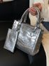 Metallic Crocodile Embossed Square Bag With Coin Purse