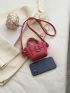Mini Letter Graphic Litchi Embossed Bucket Bag