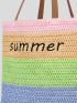 VCAY Letter Graphic Cold Shoulder Straw Bag