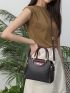 Letter Graphic Double Handle Square Bag, Mothers Day Gift For Mom