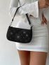 Mini Rhinestone Decor Quilted Baguette Bag