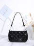 Mini Rhinestone Decor Quilted Baguette Bag