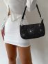 Mini Rhinestone Decor Quilted Baguette Bag