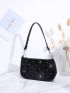 Mini Rhinestone Decor Quilted Baguette Bag
