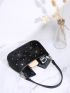 Mini Rhinestone Decor Quilted Baguette Bag