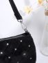 Mini Rhinestone Decor Quilted Baguette Bag