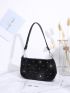Mini Rhinestone Decor Quilted Baguette Bag